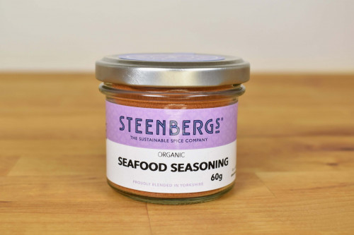 Steenbergs Organic Seafood Spice Seasoning in Glass Jar from the Steenbergs UK online shop for organic herbs and spices.