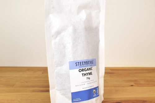 Steenbergs Organic Thyme plastic free packaging from the Steenbergs UK online shop for organic spices and herbs.