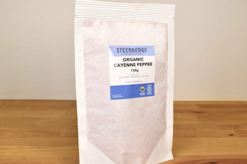 Steenbergs Organic Cayenne Pepper from Spain 150g from the Steenbergs UK online shop for organic herbs, spices and ingredients.