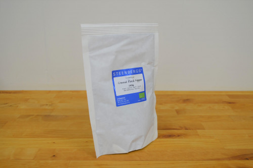 Steenbergs Organic Ground Black Pepper Paper Bag. From the Steenbergs UK online shop for herbs and spices.