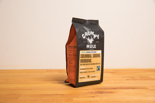 Grumpy Mule Organic Fairtrade Colombian Coffee 227g, ground filter coffee from the Steenbergs UK online shop for organic and Fairtrade tea and coffee.