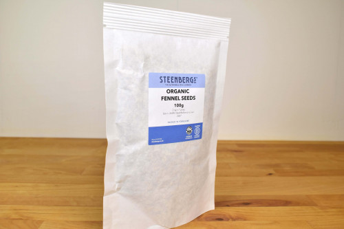 Steenbergs Organic Fennel Seed in a recyclable paper bag from the Steenbergs UK online shop for organic spices and food.