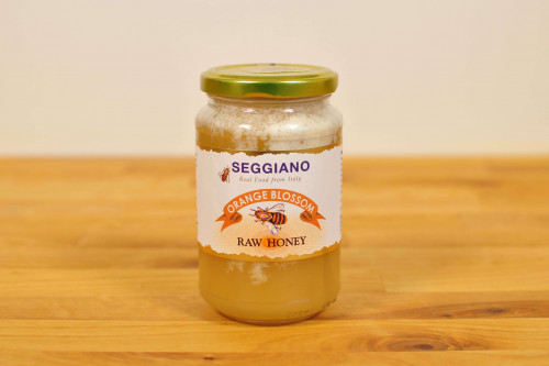 Seggiano Italian Orange Blossom Raw Honey Glass Jar from the Steenbergs UK online shop for Italian Honey and other food ingredients.