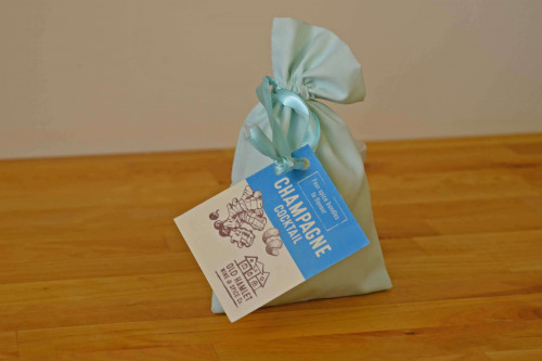 Old Hamlet spices for Champagne Cocktails in a baby blue bag, great gift for champagne lovers and cocktail drinkers
