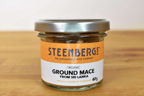 Steenbergs Organic Ground Mace in Glass Jar part of the UK Steenbergs range of organic herbs and spices.