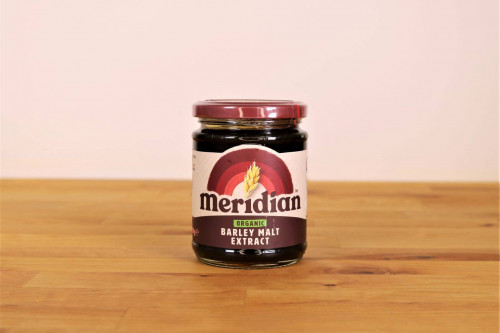 New packaging for Meridian Organic Barley Malt Extract  from the Steenbergs UK online shop for organic baking ingredients.