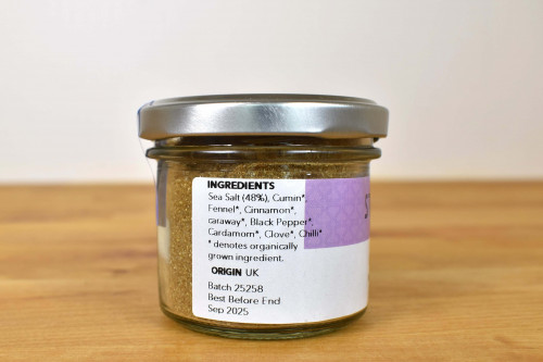 Steenbergs Organic Chaat Masala one of the many curry and salt blends created and blended in the North Yorkshire , UK, spice factory of Steenbergs, The Sustainable Spice Commpany.