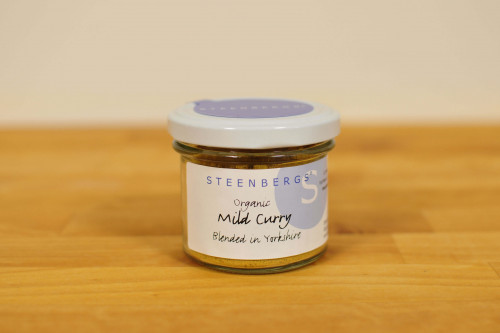 Steenbergs Organic Mild Curry Powder in Glass Jar from the Steenbergs UK online shop for curry mixes and indian spices.
