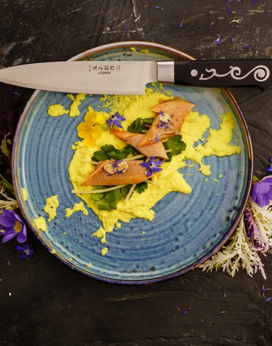 Poached almond trout with turmeric coconut puree Recipe