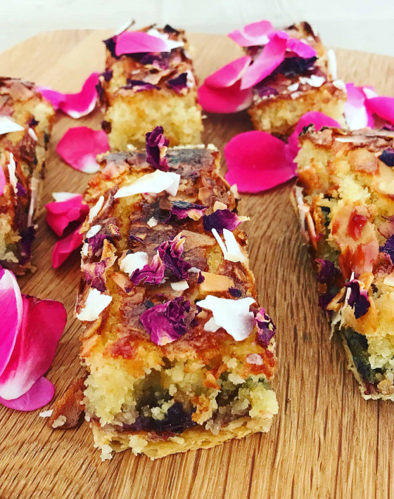 Sour Cherry, Coconut and rose bars recipe