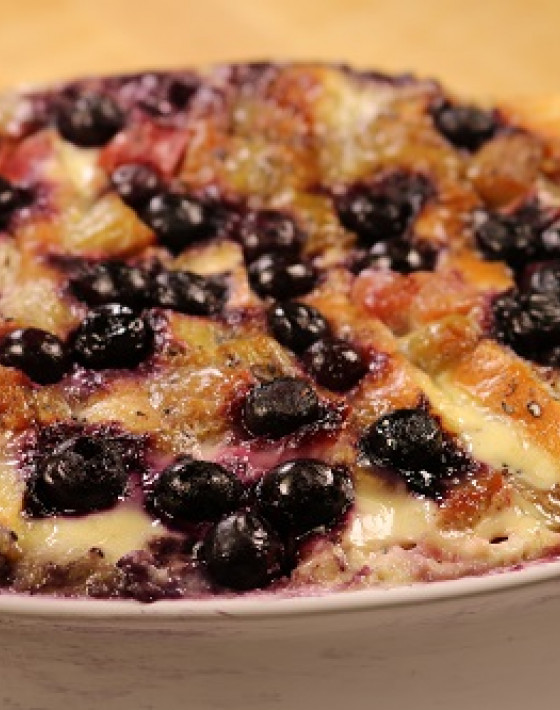 Blueberry Rhubarb Bread Pudding with Grains of Paradise Recipe