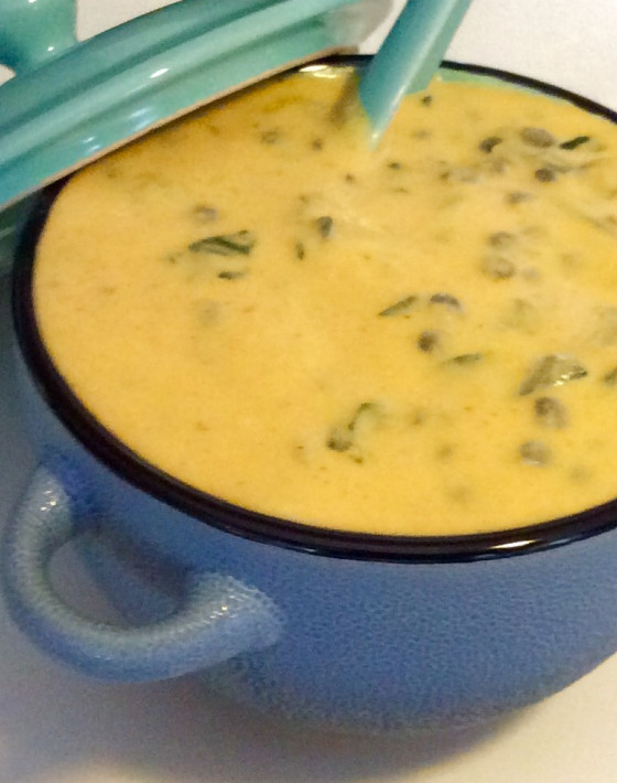 Two way lentil, spinach and nutmeg soup Recipe