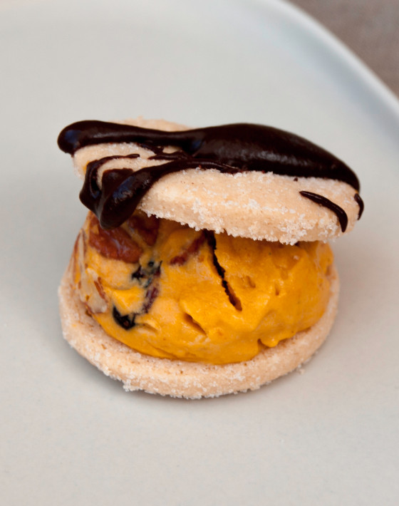 Pumpkin and rose Ice-Cream sandwiches Recipe with candied pecans