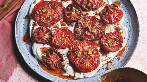 Roasted Tomatoes with Labneh & Sumac Spice Oil recipe (Sabrina Ghayour)