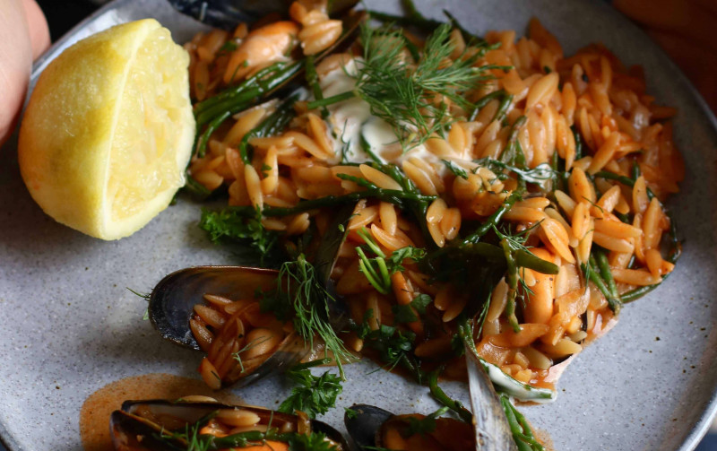 Mussel and Samphire Orzo Paella Recipe