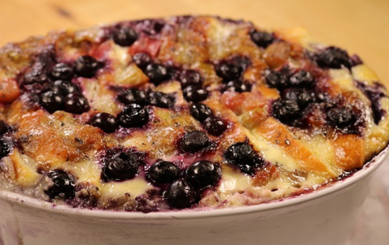 Blueberry Rhubarb Bread Pudding with Grains of Paradise Recipe