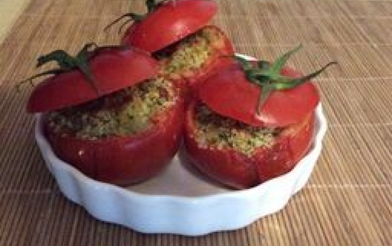 Baked Feta Tomatoes with a parsley, garlic and crumb filling Recipe