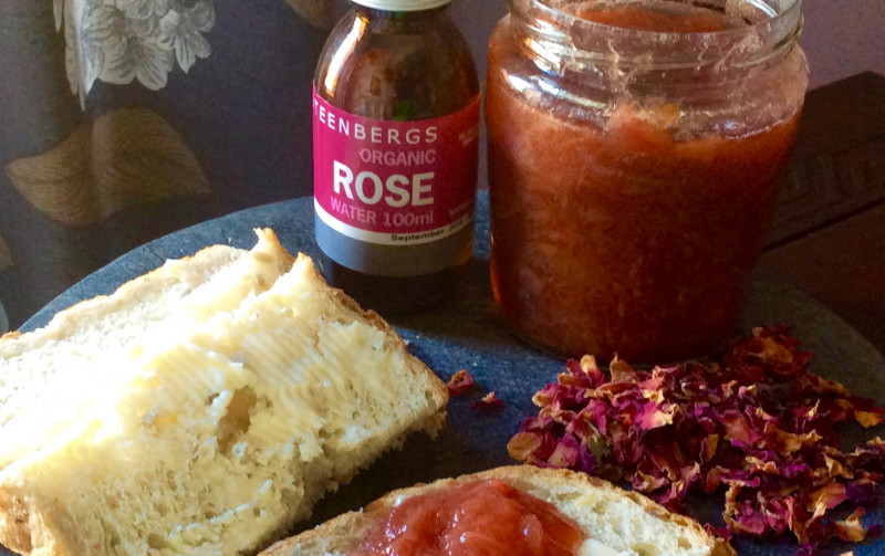 Yorkshire Rhubarb, Pear and Rosewater conserve with rose petals Recipe