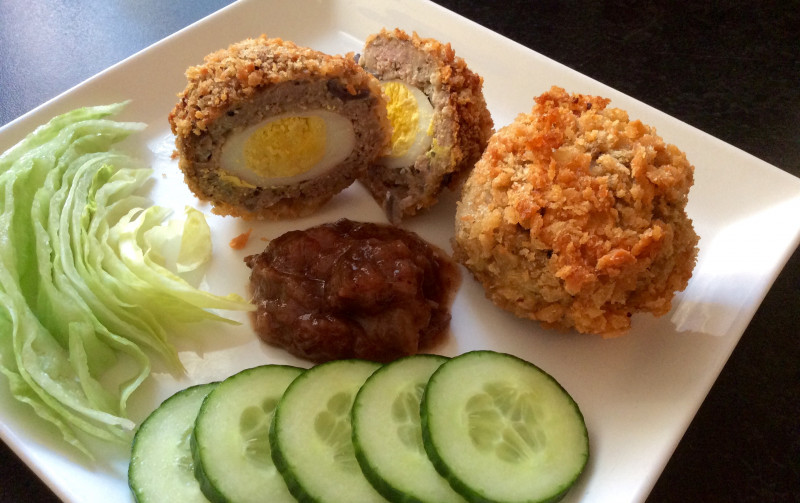 Bantam Scotch eggs with sage and onion stuffing Recipe