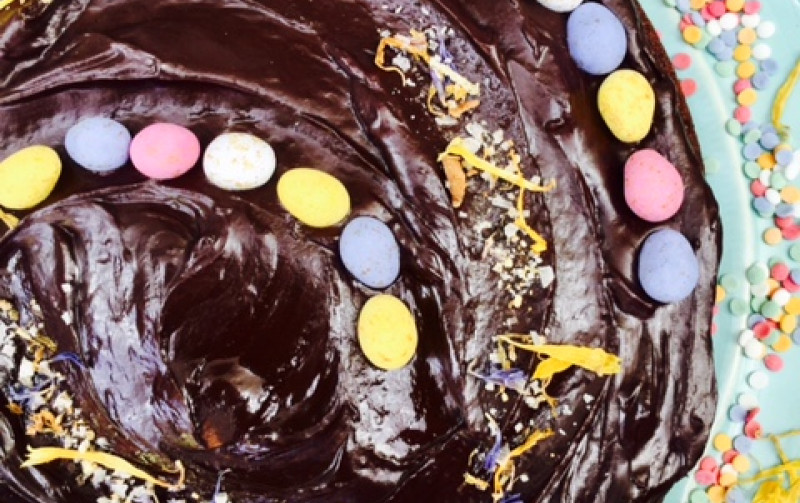 Dark Chocolate Ganache Cake  with Happy Hippy Salt Recipe