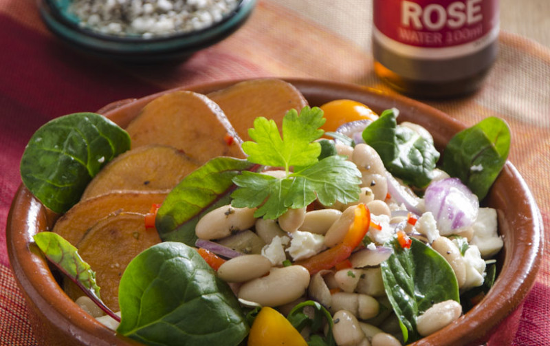 Warm Sweet Potato and Spinach Persian salad with Rose Water Recipe